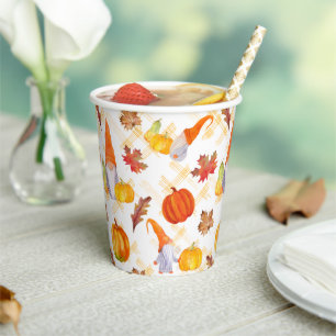 Fall Gnome White Background Paper Cups
