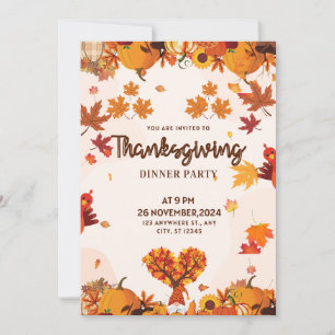 Fall Gnome with Pumpkins Heart Tree Art Invitation