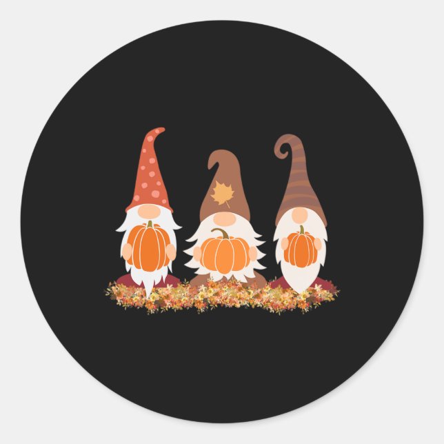 Fall Gnomes And Autumn Leaves Cute Graphic  Classic Round Sticker (Front)