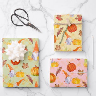 Fall Gnomes And Pumpkins 2 Wrapping Paper Sheets