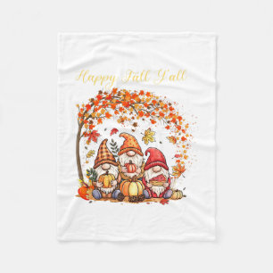 Fall Gnomes Happy Fall Yall Autumn Leaves Tree Tha Fleece Blanket