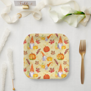Fall Gnomes Light Yellow Background Paper Plates