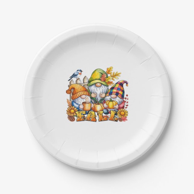 Fall Gnomes Sublimation Autumn Love Classic T-Shir Paper Plate (Front)