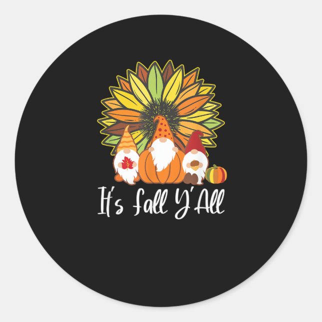 Fall Gnomes With Autumn Pumpkin It’s Fall Y’all Classic Round Sticker (Front)