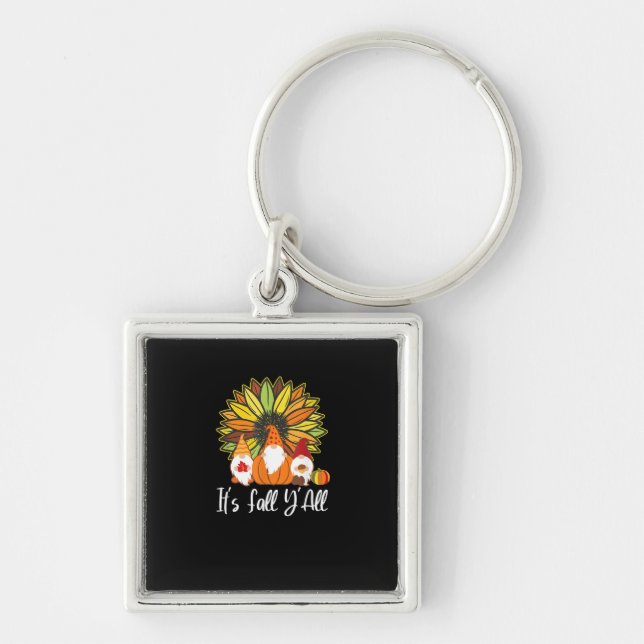 Fall Gnomes With Autumn Pumpkin It’s Fall Y’all Key Ring (Front)