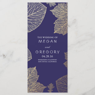 Fall Gold and Navy Leaves Wedding Programs Programme