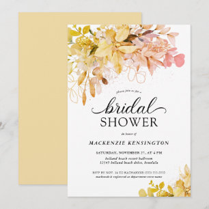 Fall Gold Blush Floral Eucalyptus Bridal Shower Invitation