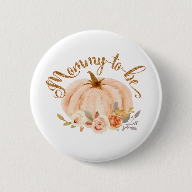 Fall gold foil floral pumpkin Mummy to be Button (Front)