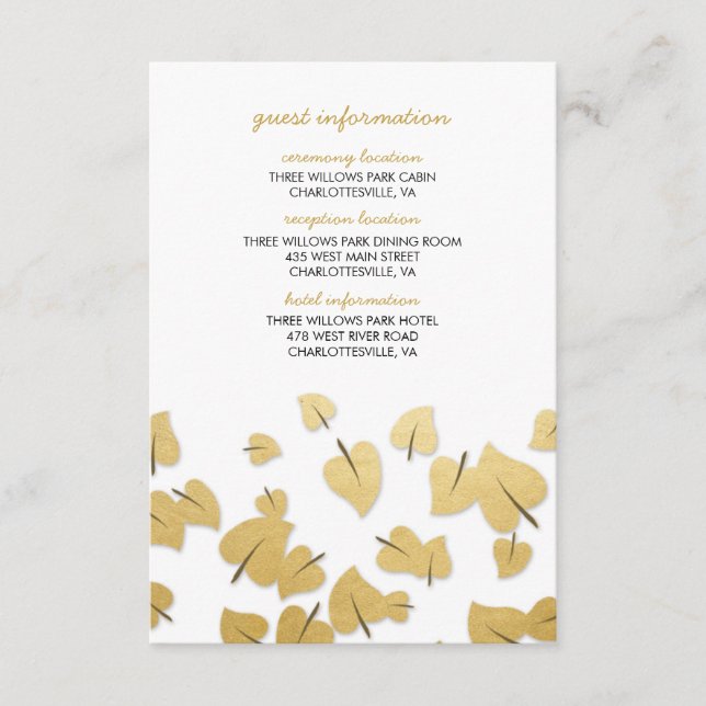 Fall Gold Foil Leaves Guest Information Card (Front)