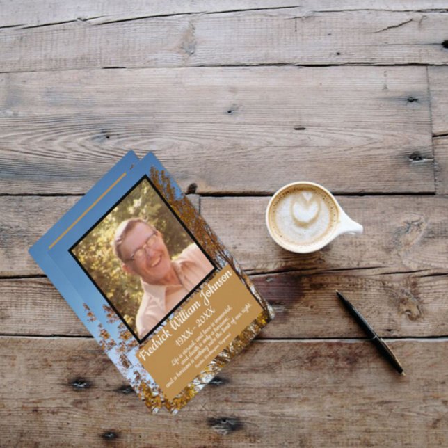 Fall Gold Leaf Trees Photo Name Quotes Funeral  Programme (Creator Uploaded)