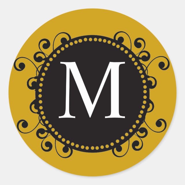 Fall Gold Monogram M Swirls Wedding Sticker (Front)