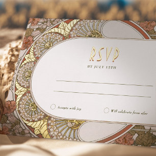 Fall Gold RSVP Insert Vintage Art Nouveau Foil Holiday Postcard