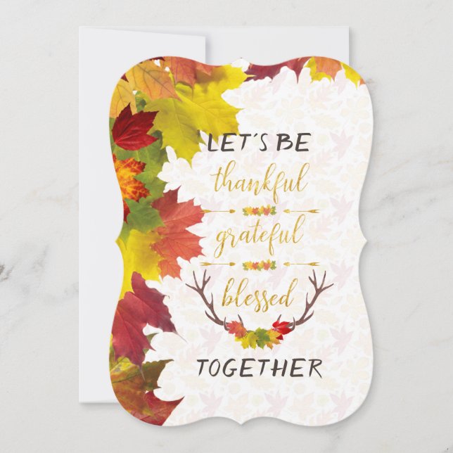 Fall Gold Thankful Grateful Blessed Thanksgiving Invitation (Front)