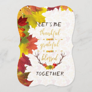Fall Gold Thankful Grateful Blessed Thanksgiving Invitation