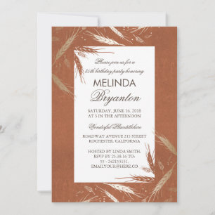 Fall Gold Wheat Orange Rustic Birthday Party Invitation