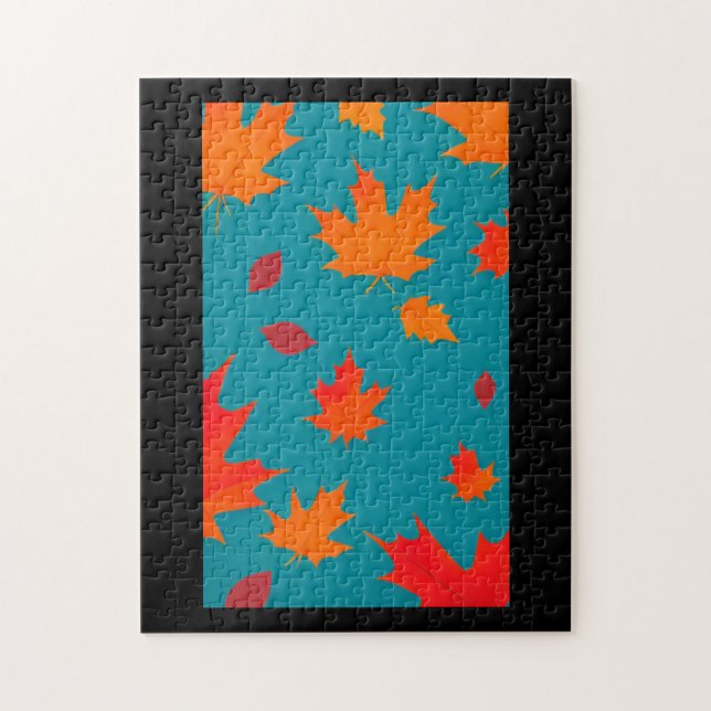 Fall golden orange leaves falling through the air jigsaw puzzle (Vertical)