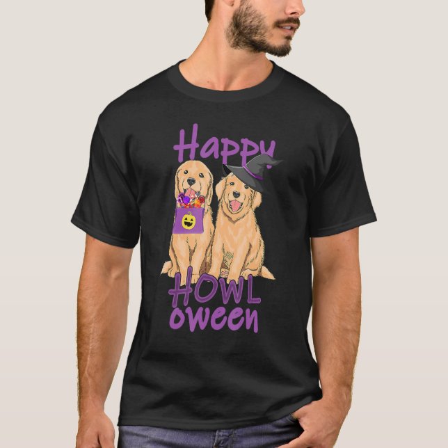 Fall Golden Retriever  Halloween Happy Howl O Ween T-Shirt (Front)