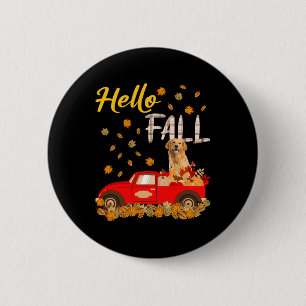 Fall Golden Retriever Leaf Autumn Red Truck Dog Lo 6 Cm Round Badge