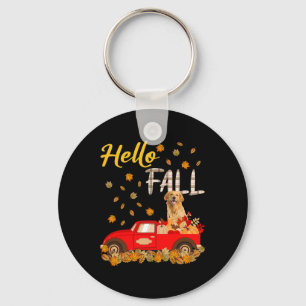 Fall Golden Retriever Leaf Autumn Red Truck Dog Lo Key Ring