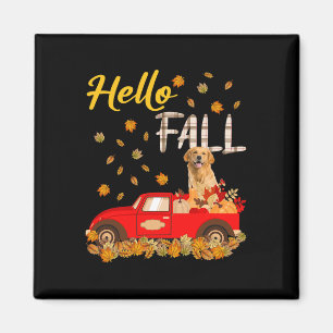 Fall Golden Retriever Leaf Autumn Red Truck Dog Lo Magnet