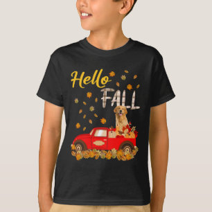 Fall Golden Retriever Leaf Autumn Red Truck Dog Lo T-Shirt
