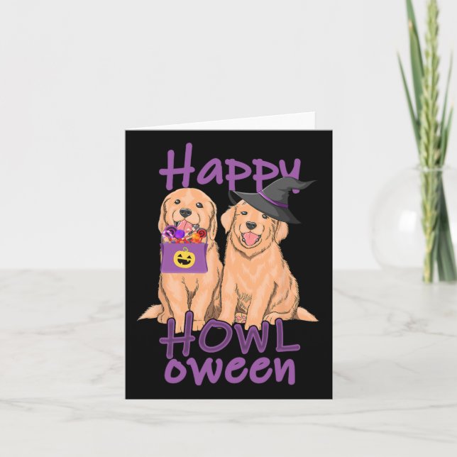 Fall Golden Retriever Lovers Halloween Happy Howl- Card (Front)