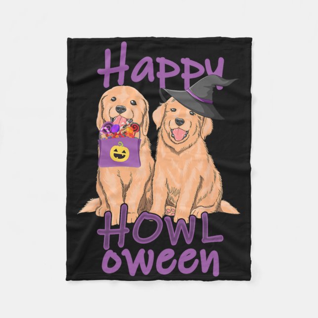 Fall Golden Retriever Lovers Halloween Happy Howl- Fleece Blanket (Front)