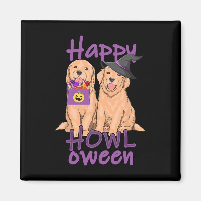 Fall Golden Retriever Lovers Halloween Happy Howl- Magnet (Front)