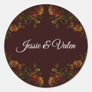 Fall Gothic Wedding Rustic Orange Maroon Classic Round Sticker