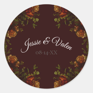 Fall Gothic Wedding Rustic Orange Maroon Classic Round Sticker
