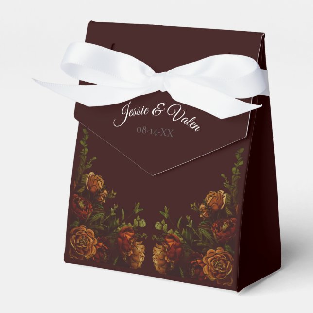 Fall Gothic Wedding Rustic Orange Maroon Favour Box (Front Side)