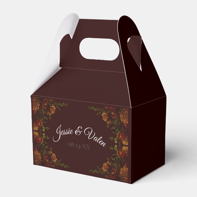 Fall Gothic Wedding Rustic Orange Maroon Favour Box (Front Side)