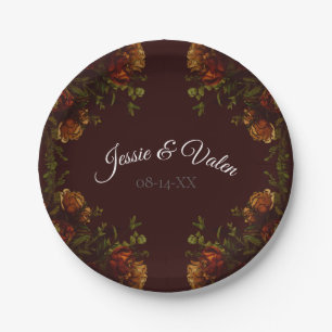 Fall Gothic Wedding Rustic Orange Maroon Paper Plate