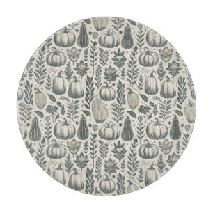 Fall Gourds Block Print in Green Cutting Board