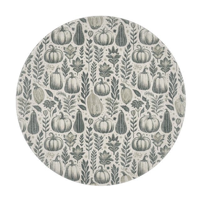 Fall Gourds Block Print in Green Cutting Board (Front)