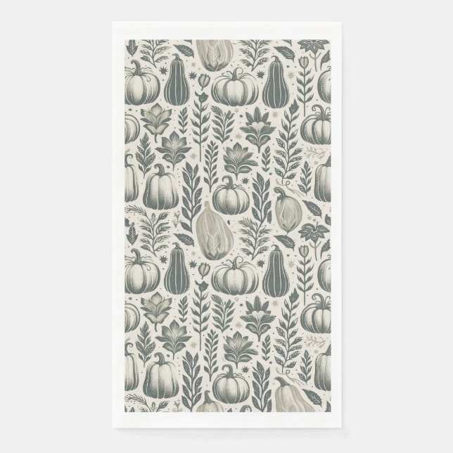 Fall Gourds Block Print in Green Napkin (Front)