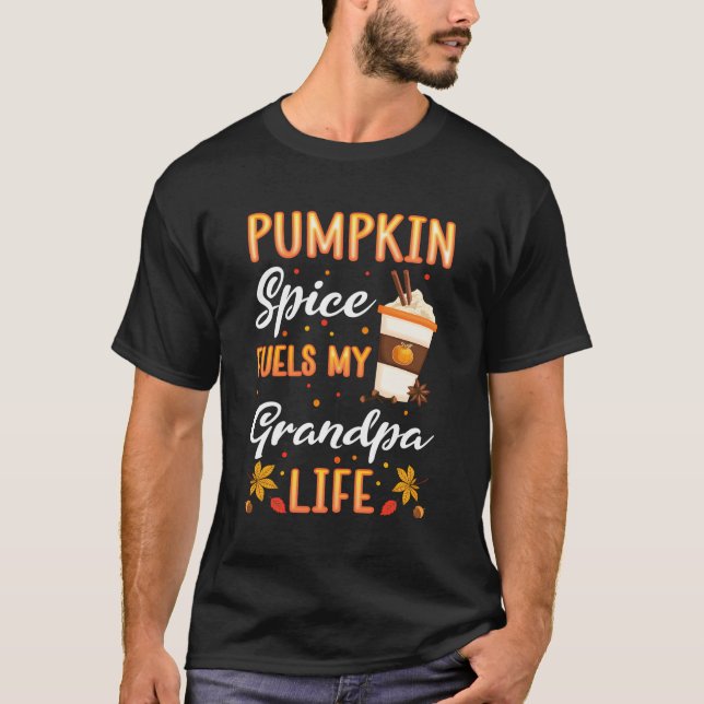 Fall Grandpa Pumpkin Spice Latte Autumn Leaves Gra T-Shirt (Front)