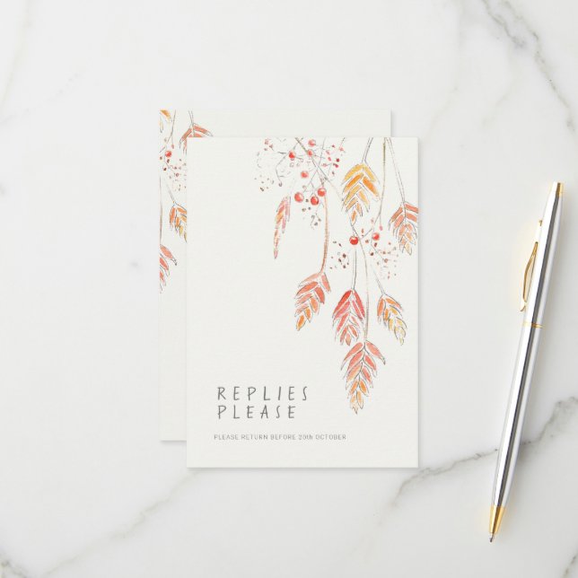 Fall grass berries wedding reply RSVP  Card (Front/Back In Situ)