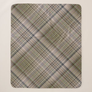 Fall Grass Brown and Olive Green Plaid Sherpa Blanket
