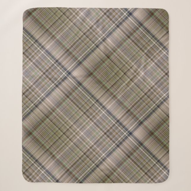 Fall Grass Brown and Olive Green Plaid Sherpa Blanket (Front)