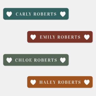 Fall Green and Orange Heart Kids Name Waterproof