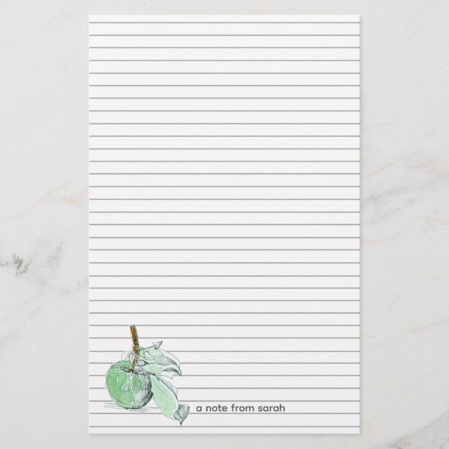 Fall Green Apple Autumn Letter Writing Stationery (Front)