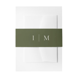 Fall Green Boho Minimalist Monogram Wedding Invitation Belly Band