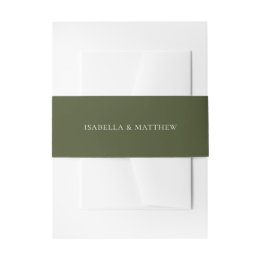 Fall Green Boho Minimalist Typography Wedding Invitation Belly Band