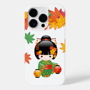 Fall Green Kimono Kokeshi Doll Maple Leaves Case-Mate iPhone 14 Pro Case