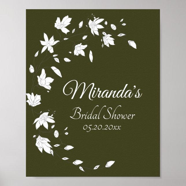 Fall Green & White Floral Bridal Shower Sign (Front)