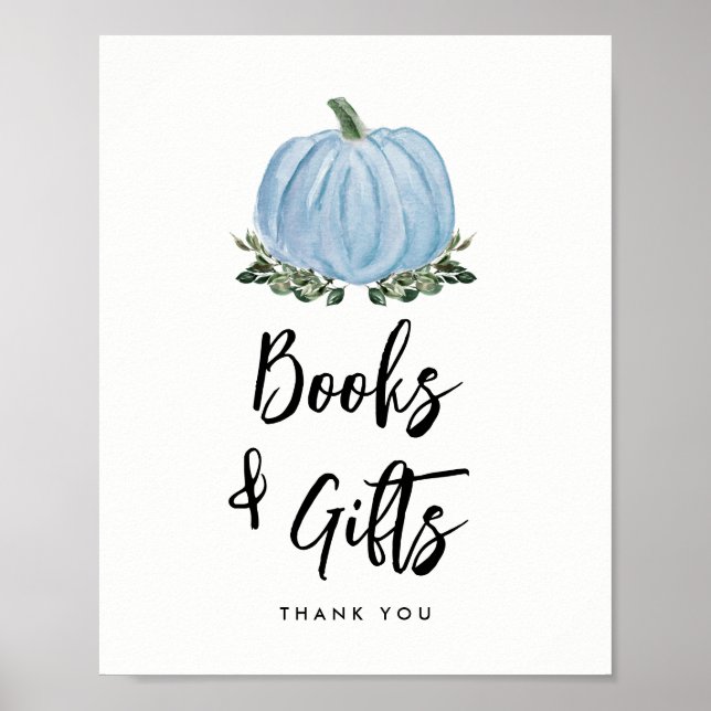 Fall Greenery Blue Pumpkin Books and Gifts Sign (Front)