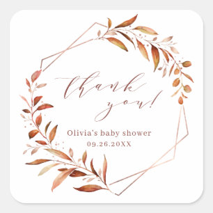 Fall Greenery Geometric Thank You Rustic Baby Show Square Sticker