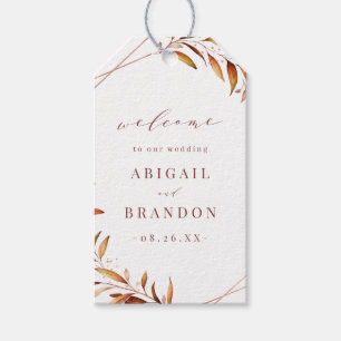 Fall Greenery Gold Geometric Rustic Wedding Gift Tags
