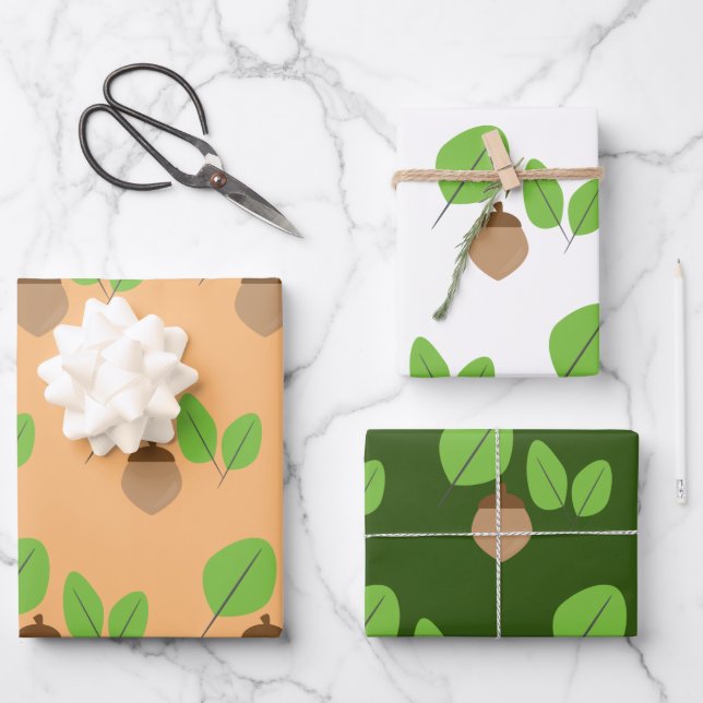 Fall Greenery  Leaf Autumn Time  Wrapping Paper Sheet (Front)